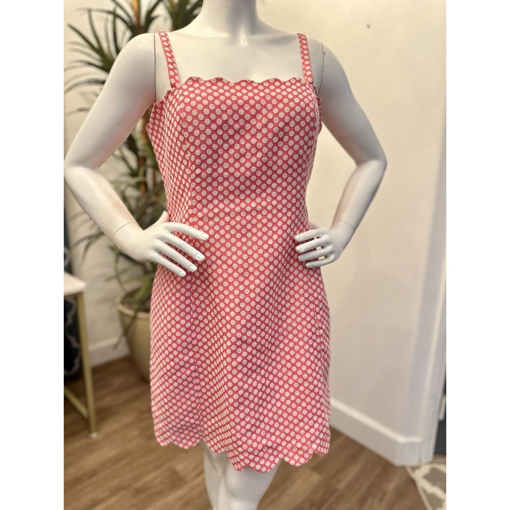 I Heart Ronson‎ Midi Dress 14 Pink White Polka Dot Scallop Hem Sheath Sleeveless